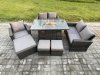 Fimous 8 Seater Rattan Outdoor Garden Furniture Gas Fire Pit Table Sets Gas Heater with Love Sofa Armchair 3 Footstools Dark Mixed Grey