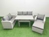 Fimous Patio PE Wicker 7 Seater Outdoor Rattan Furniture Sofa Sets with Rectangular Dining Table Reclining Chair Loveseat Sofa 3 Seater Sofa Big Footstool 2 Side Table Light Grey