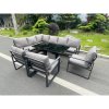 Fimous Aluminum Outdoor Garden Furniture Corner Sofa Chair Adjustable Rising Lifting Dining Table Sets Black Tempered Glass Dark Grey 9 Seater
