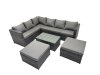 Fimous Outdoor Rattan Rectangular Coffee Table Corner Sofa Sets Garden Furniture Set with 2 Big Stools Dark Grey Mixed