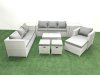 Fimous Wicker PE Rattan Sofa Garden Furniture Set with Armchair Oblong Coffee Table 3 Footstools 2 Side Tables Light Grey Mixed