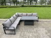 Fimous Aluminium Adjustable Rising Lifting Dining Table Sofa Set 12 Seat Aluminium Garden Furniture Sets with 3 Footstools 3 Chairs Dark Grey