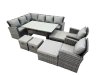 Fimous 12 Seat Rattan High Back Corner Sofa Set Patio Dining Table Set with 4 Stools 2 Chair Dark Grey Mixed