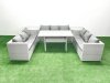 Fimous Rattan Garden Outdoor Furniture Set 9 Seater Garden Sofa Rectangulr Dining Table Set with 2 Side Tables Light Grey Mixed