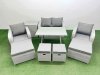 Fimous Rattan Garden Furniture Dining Set 8-seater Patio Rectangular Table Sofa Set with Side Table 4 Stools Light Grey