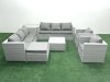 Fimous Outdoor Rattan Sofa Garden Furniture Set with 2 Armchairs Square Coffee Table Big Footstool Side Table Light Grey Mixed