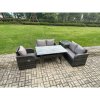 Fimous Lounge Rattan Sofa Set Outdoor Garden Furniture Oblong Rectangular Dining Table With Chairs Side Table Dark Grey Mixed