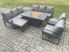 Fimous Aluminium Outdoor Garden Furniture Set Patio Lounge Sofa Gas Fire Pit Dining Table Set with Big Footstool Side Table Dark Grey