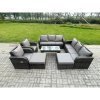 Fimous Rattan Wicker Garden Furniture Patio Conservatory Sofa Set with Rectangular Coffee Table Reclining Chair 2 Big Footstool