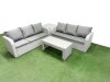 Fimous Outdoor Garden Furniture Sets 6 Seater Wicker Rattan Furniture Sofa Sets with Oblong Coffee Table high Back Lounge Sofa Side Table Light Grey