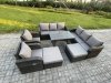Fimous Rattan Garden Furniture Dining Set 10 seater Patio Rectangular Table 2 Big Footstool Dark Grey Mixed