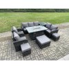 Fimous 10 Seater PE Wicker Outdoor Rattan Garden Furniture Set Propane Gas Fire Pit Table and Sofa Chair set with 3 Footstools Side Table