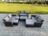 Fimous 7pc Rattan Sofa Garden Furniture Outdoor Patio Set with 3 Footstools Double Seat Sofa Dark Grey Mixed