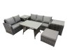Fimous Garden Rattan Outdoor Furniture Set 6 Seater with Love Sofa 3 Seater Sofa 2 Side Table Big Stool Dark Grey