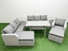 Fimous 9 Seater Poly Rattan Outdoor Garden Furniture Rectangular Dining Table Sofa Set Patio 3 Seater Sofa Reclining Chair 3 Seater Sofa 2 Big Footstools 2 Side Table Light Grey