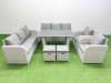 Fimous 10 Seater Wicker PE Rattan Furniture Outdoor Dining Table 3 Seater Sofa Reclining Chair Set with 2 Small Stools Light Grey