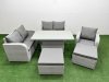 Fimous High Back Poly Rattan Garden Furniture Set with Reclining Chair Loveseat Sofa Adjustable Lifting Dining or Coffee Table Indoor Outdoor Patio Set 2 Big Stool Light Grey
