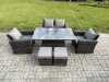 Fimous Outdoor Garden Dining Sets 6 Seater Rattan Patio Furniture Sofa Set with Rising Lifting Table 2 Small Footstool Dark Grey Mixed