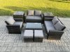 Fimous Rattan Garden Furniture Set 7 Seater Patio Outdoor Lounge Sofa Chair Set with Rectangular Coffee Table 2 Small Footstools 2 Side Tables Dark Grey Mixed