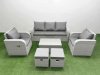 Fimous PE Rattan Garden Furniture Set Reclining Chair Sofa Lounge Sofa Set Oblong Coffee Table 2 Small Stools Light Grey