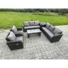Fimous Wicker PE Rattan Sofa Set Outdoor Patio Garden Furniture with Reclining Chair Coffee Table Side Table Dark Grey Mixed