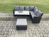 Fimous High Back Outdoor Garden Furniture Set Rattan Corner Sofa Dining Table Set With Big Footstool 7 Seater Dark Grey Mixed