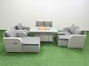 Fimous 9 Seater Outdoor Reclining Chair Love Sofa Set Rattan Garden Furniture Set with Firepit Dining Table 3 Stools Light Grey