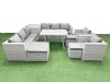 Fimous 11 Seater Garden Furniture Set PE Ratten Garden Sofa Set with Rectangular Dining Table 3 Stool Side Table Light Grey