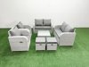 Fimous 8 Seater Outdoor Reclining Chair Love Sofa Set Rattan Garden Furniture Set with Square Coffee Table 2 Stools Light Grey