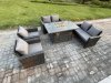Fimous Wicker PE Rattan Garden Furniture Sets 6 Seater Patio Outdoor Gas Firepit Dining Table Heater Set with Double Seat Sofa Dark Grey Mixed