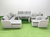 Fimous 11 Seater Wicker PE Rattan Furniture Outdoor Dining Table 3 Seater Sofa Reclining Chair Set with 2 Side Tables 3 Stools Light Grey