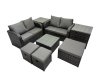 Fimous Rattan Garden Outdoor Furniture Set Love Sofa Square Coffee Table Set with 2 Side Tables 3 Stools Dark Grey Mixed