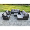 Fimous High Back Rattan Garden Furniture Set with Square Coffee Table Big Footstool Indoor Outdoor Patio Lounge Sofa Set Dark Grey Mixed