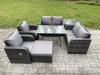 Fimous Wicker PE Rattan Garden Dining Set Outdoor Furniture Sofa with Rectangular Dining Table Big Footstool Side Table Dark Grey Mixed