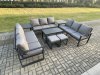 Fimous Aluminium 11 Seater Outdoor Garden Furniture Set Lounge Sofa Oblong Coffee Table 2 PC Small Footstools 2 PC Side Table Sets with Cushions Dark Grey