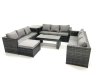Fimous Outdoor Garden Furniture Set 10 Seater Rattan Sofa Set with Coffee Table Big Footstool Side Table Dark Grey Mixed