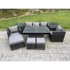 Fimous Wicker PE Rattan Garden Furniture Sofa Set Outdoor Adjustable Rising Lifting Dining Table Set with Armchairs 2 Side Tables 3 Footstools 8 Seater Dark Grey Mixed