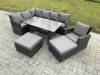 Fimous 9 Seater Outdoor Rattan Garden Furniture Set with Rectangular Dining Table 2 Big Footstool Armchiar Patio Wicker Corner Sofa Set Dark Grey Mixed