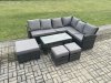 Fimous Rattan Corner Sofa Garden Furniture Set with 3 Footstools Rectangular Coffee Table with Cushion Dark Grey Mixed