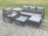 Fimous Aluminium Outdoor Garden Furniture Set Lounge Sofa Chairs Square Coffee Table Sets with Side Table Big Footstool Conservatory Set Dark Grey