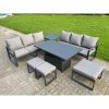 Fimous 6 Pieces Garden Furniture Set Aluminium Adjustable Rising Lifting Dining Table and Sofa Set with 3 Footstools Dark Grey
