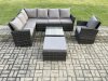 Fimous Rattan Garden Furniture Set Outdoor Lounge Corner Sofa Set With Square Coffee Table Big Footstool Armchair 8 Seater Dark Grey Mixed