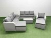 Fimous 9 Seater Poly Rattan Outdoor Garden Furniture Sofa Set Patio 3 Seater Sofa Reclining Chair 3 Seater Sofa 2 Big Footstools Light Grey