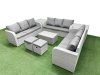 Fimous PE Rattan Lounge Sofa Set 11 Seater Outdoor Garden Furniture Set with Rectangular Coffee Table 3 Seater Sofa 2 Stools 2 Side Table Light Grey