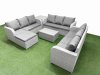 Fimous PE Rattan Lounge Sofa Set 10 Seater Outdoor Garden Furniture Set with Rectangular Coffee Table 3 Seater Sofa Big Footstool Side Table Light Grey