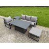 Fimous Aluminium Garden Furniture Set 4 Piece Aluminium Lounge Seating Adjustable Rising Lifting Dining Table Set with Cushions Big Footstool Dark Grey