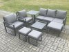 Fimous Aluminium Outdoor Lounge Sofa Set Garden Furniture Sets with Square Coffee Table 2 Chairs 3 Footstools Side Table Dark Grey 8 Seater