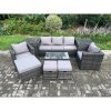 Fimous 8 Seater Rattan Garden Furniture Set Outdoor Patio Sofa Set with 2 Armchairs 2 Side Tables Oblong Table 3 Footstools Dark Grey Mixed