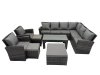 Fimous Rattan Garden Furniture Set 8 Pieces Outdoor Garden Sofa Oblong Coffee Table Set with Chair 3 Footstools Dark Grey Mixed