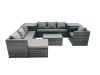 Fimous Rattan Garden Furniture Dining Set 8-seater Patio Coffee Table Sofa Set with Big Stool 2 Side Tables Dark Grey Mixed